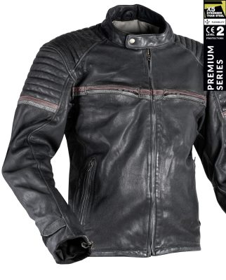 Stealth 92X Vintage Svart Goatnappa Ce Premium Mc Skinnjakke