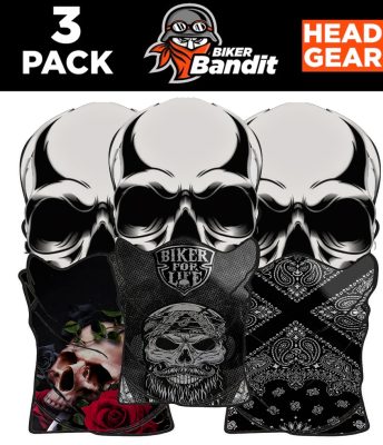 3-Pack Biker Bandit Rose Skull -Biker For Life Bandanna Hals Tube Hals Varmere Balaclava