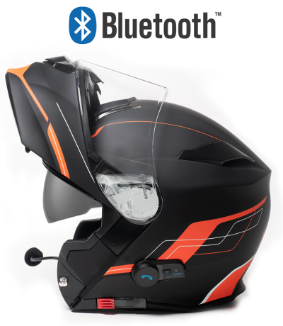 Bluetooth Blinc V5 Fosh Orange Matt Stereo Mc Hjelm