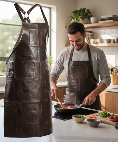 Premium Leather Forkle Grill / Bbq / Barista / Kokk / Frisør Forkle Brown Vintage Ds1