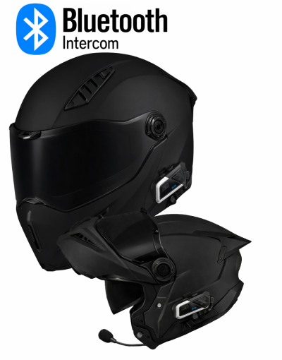 Intercom Ghost Dark Aero Edition 22-06 Matt Black Bluetooth Åpningsbar Mc-Hjelm