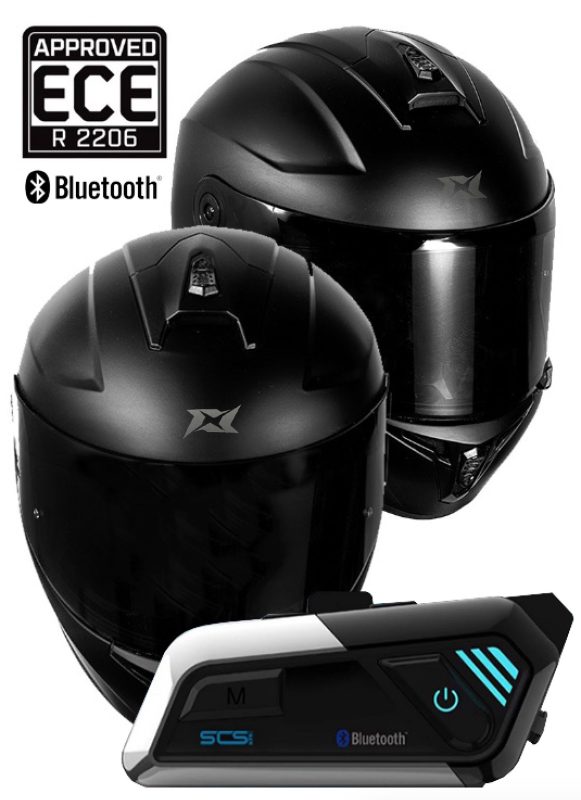 Bluetooth S9-X Solo Intercom Stinger Ece.22.06 Motogp Integral Matt Svart Motorsykkelhjelm