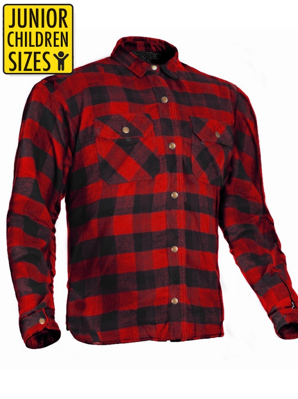 Junior / Barn Flanell Glideslås Klassisk Rød/Sort Ce Kevlar Skjorte - Mcv