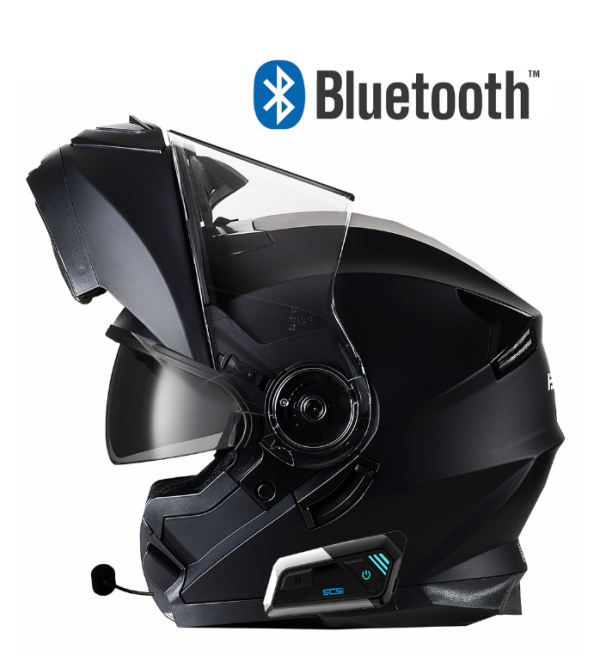 Intercom Flipup-2 Bluetooth Bno Matt Svart Sunvisor Mc Hjelm