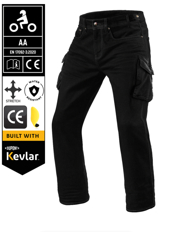 Bulletride Cargo Dark Black Kevlarjeans Ce-Aa Vanntette Mc-Jeans