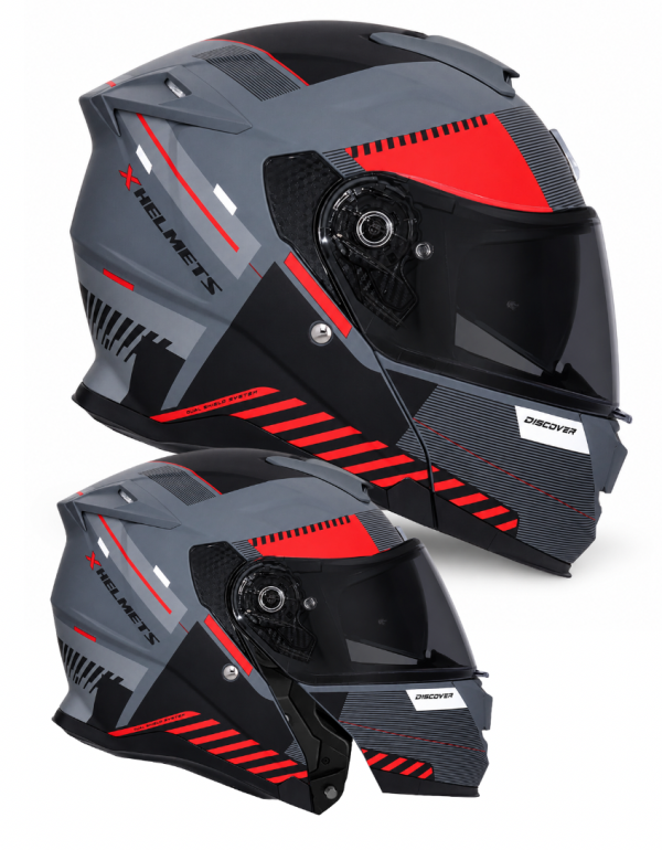 Shiro Dsc Nitro Modular 22.06 Flip Front Matt Gray Red Öppningsbar Mc Hjelm