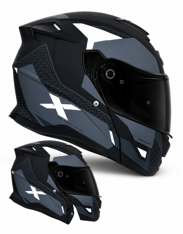 Shiro Dsc Nitro Modular 22.06 Flip Front Matt Black White Öppningsbar Mc Hjelm