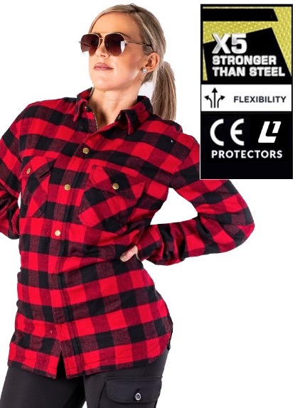 Kevlar Skjorte Dame Flanell RØd Svart Ce 17092:2020 Mc Skjorte - Mcv