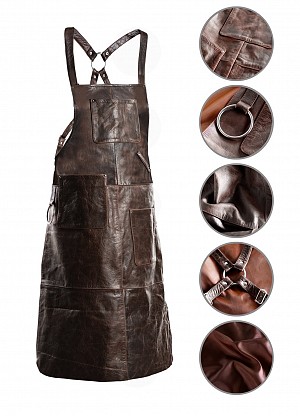 Premium Leather Forkle Grill / Bbq / Barista / Kokk / Frisør Forkle Brown Vintage