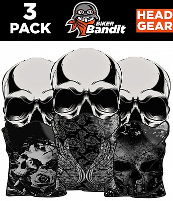 3-pack Biker Bandit Rose Skull White Bandanna Hals Tube Hals Varmere Balaclava